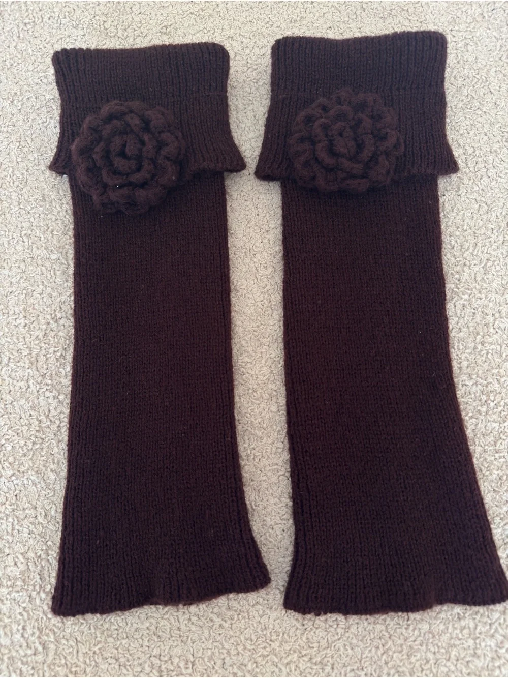 Cozy Chocolate Brown Floral Boot Cuffs 🤎🧶